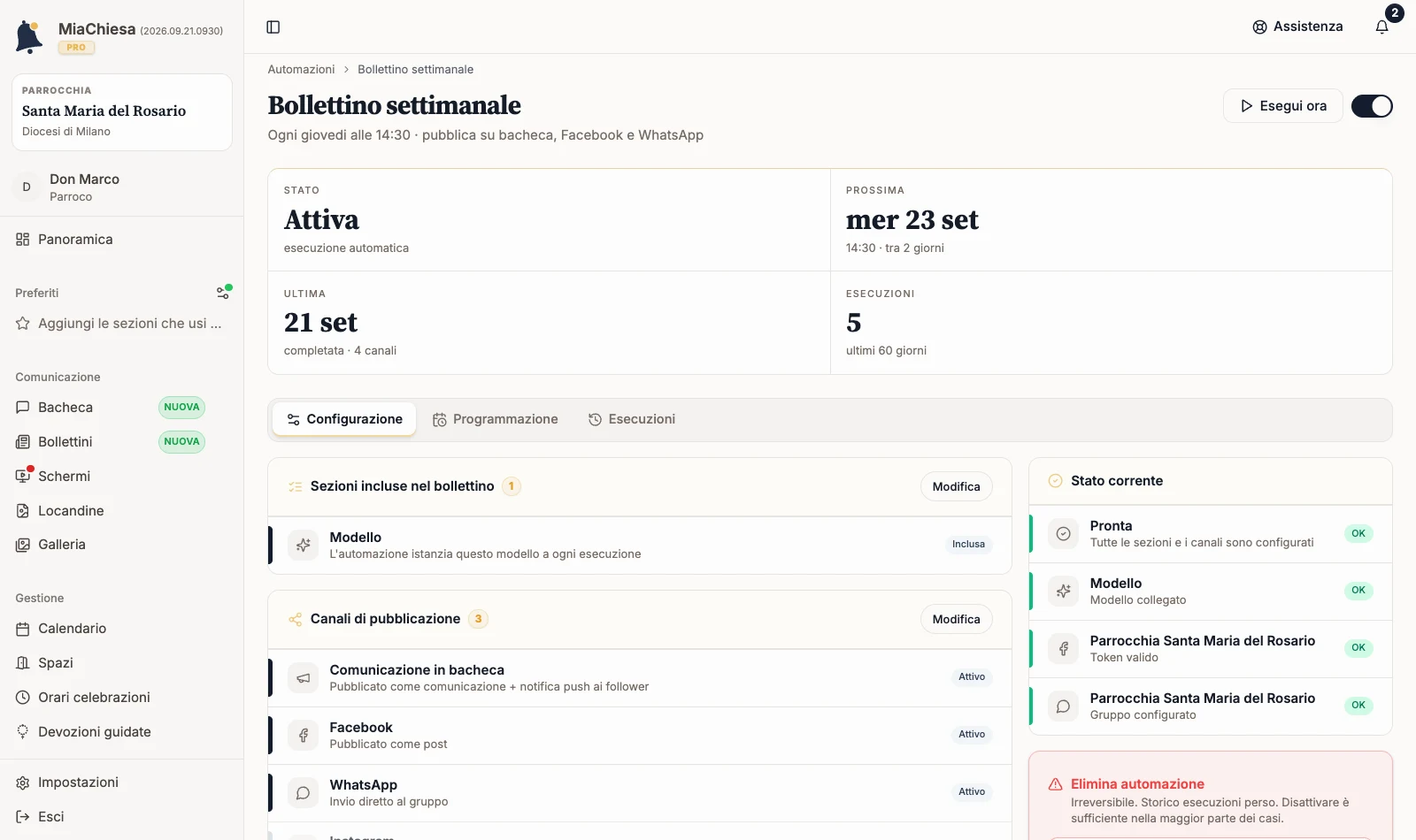 Dettaglio Bollettino settimanale nella scheda Configurazione