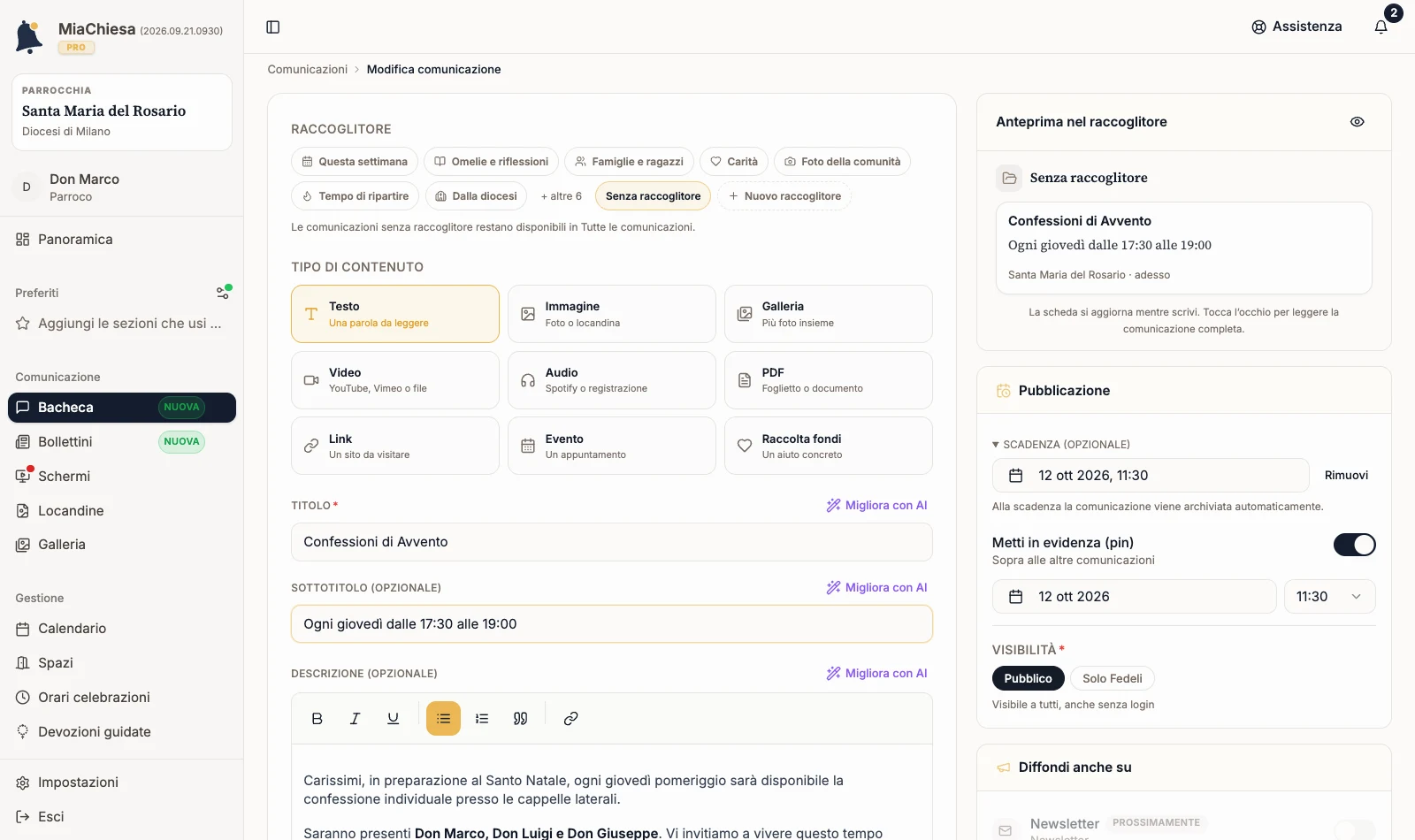 Editor di una comunicazione con una correzione pronta per il salvataggio