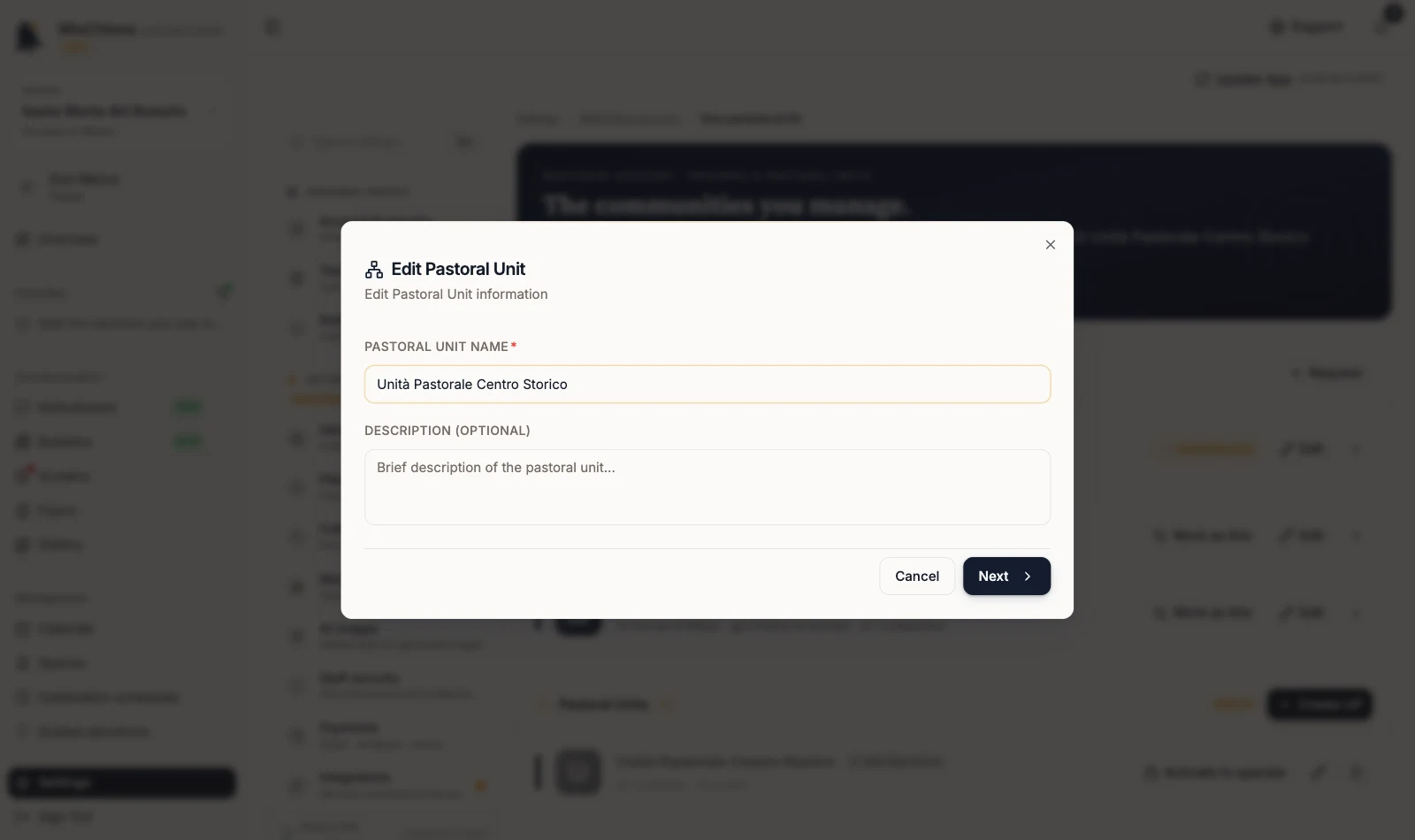 Edit Pastoral Unit dialog on its information step