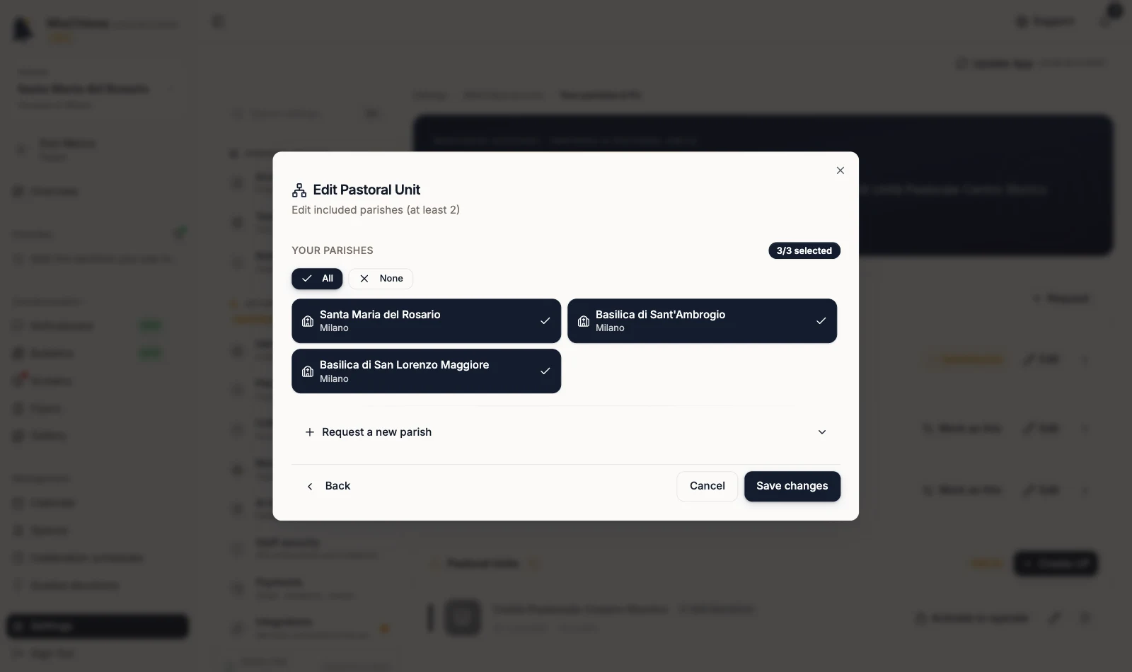 Second step of Edit Pastoral Unit with selected communities and Save changes