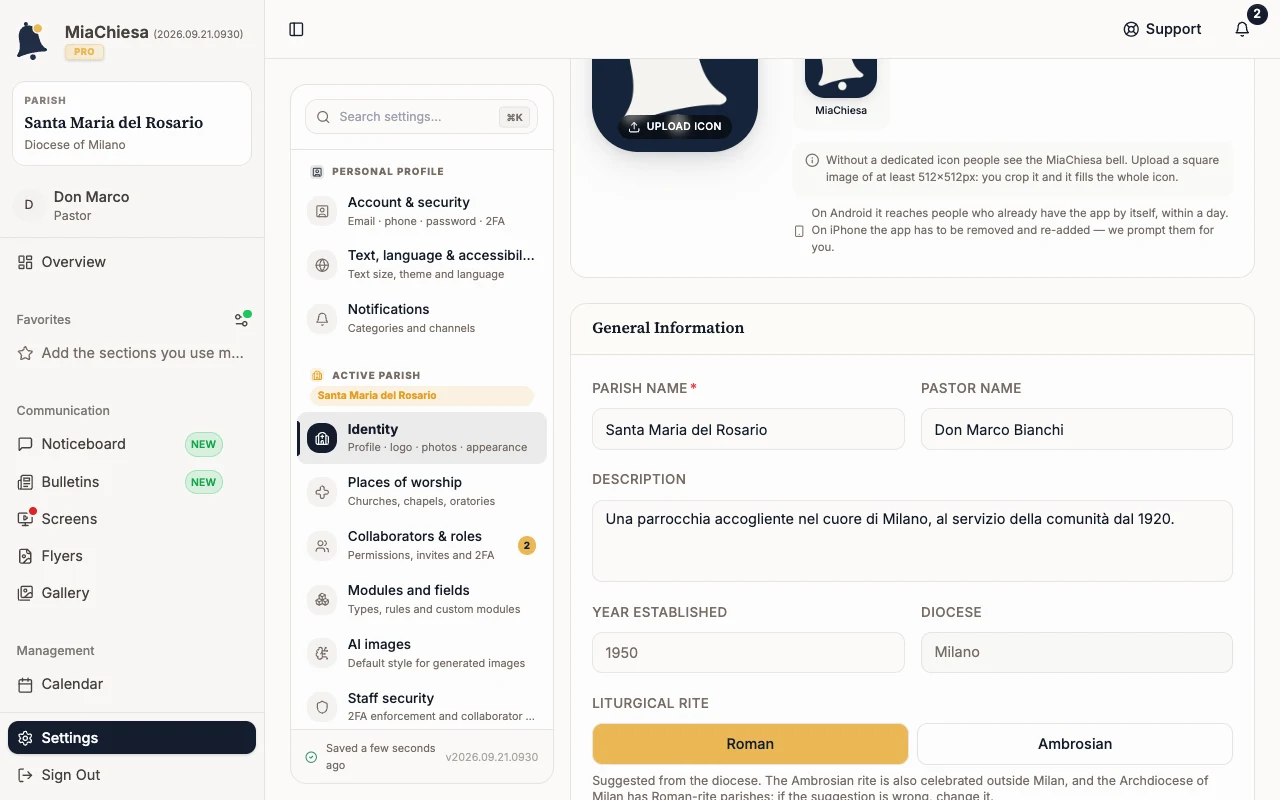 Settings, Identity section, Profile tab