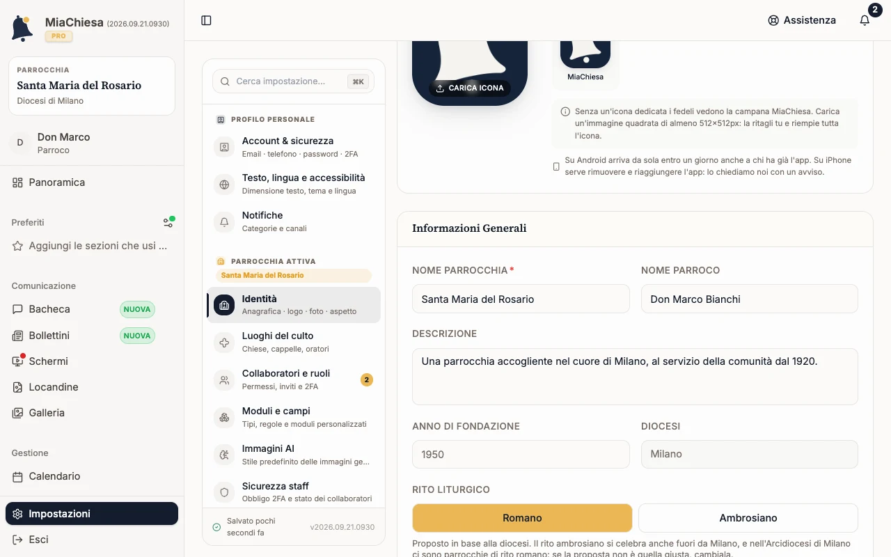 Impostazioni, sezione Identità, scheda Anagrafica