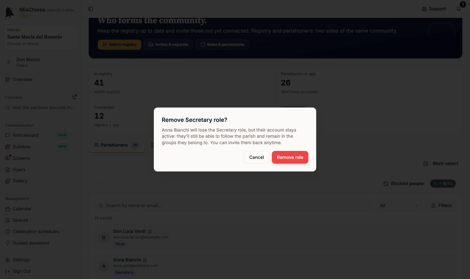 Remove Secretary role confirmation