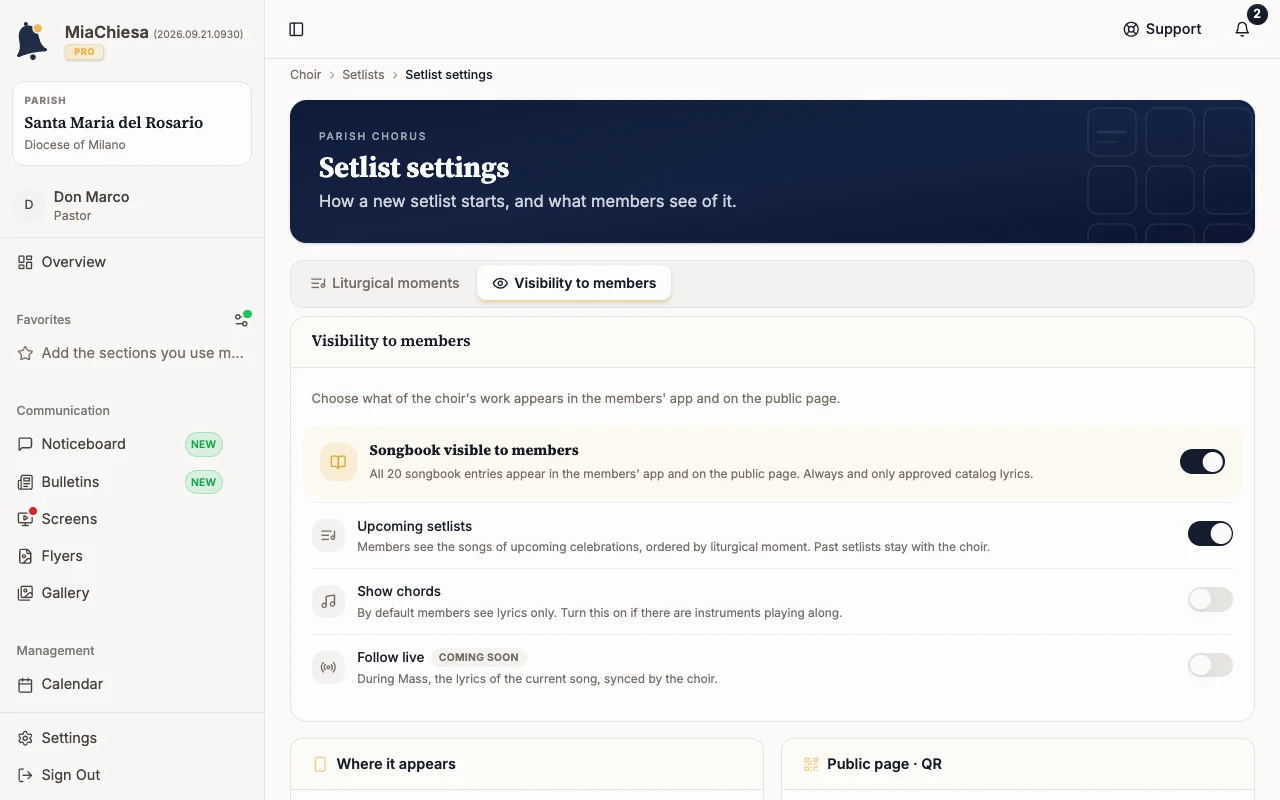 Visibility to members tab with Songbook visible to members