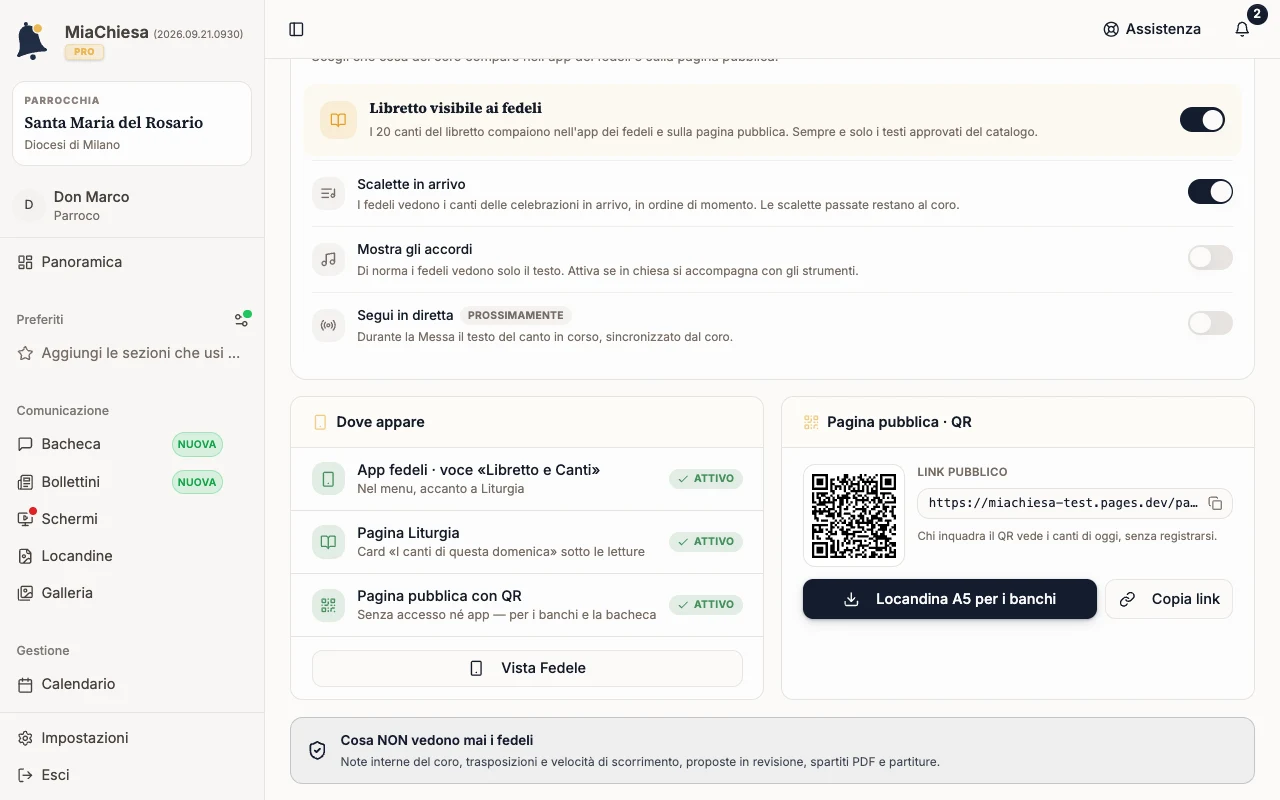 Scheda Pagina pubblica · QR con Locandina A5 per i banchi