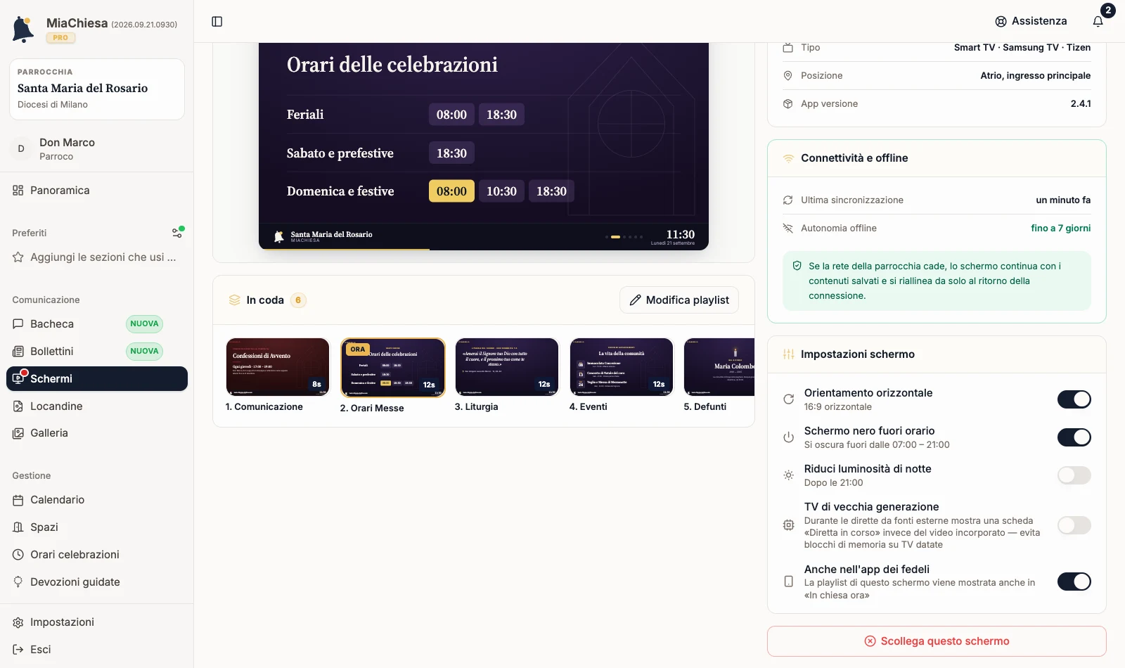 Impostazioni dello Schermo Ingresso con Anche nell'app dei fedeli