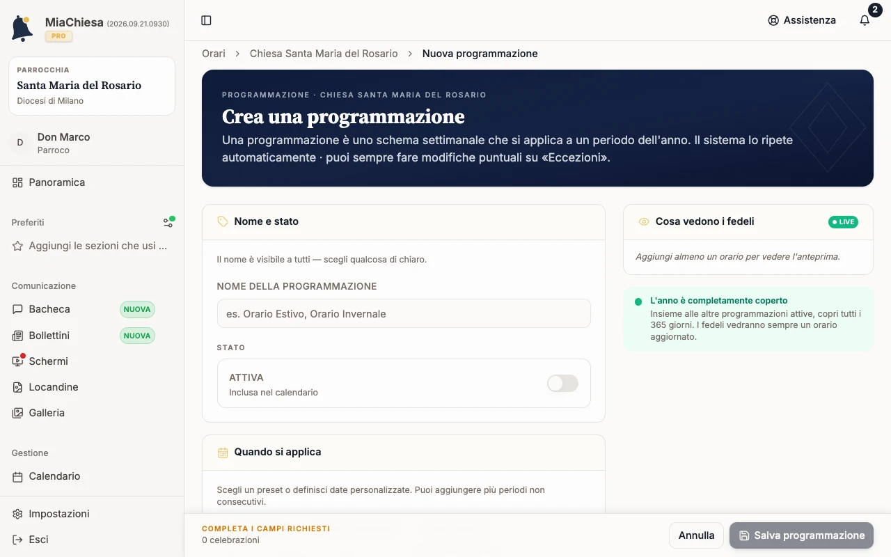 Editor Crea una programmazione