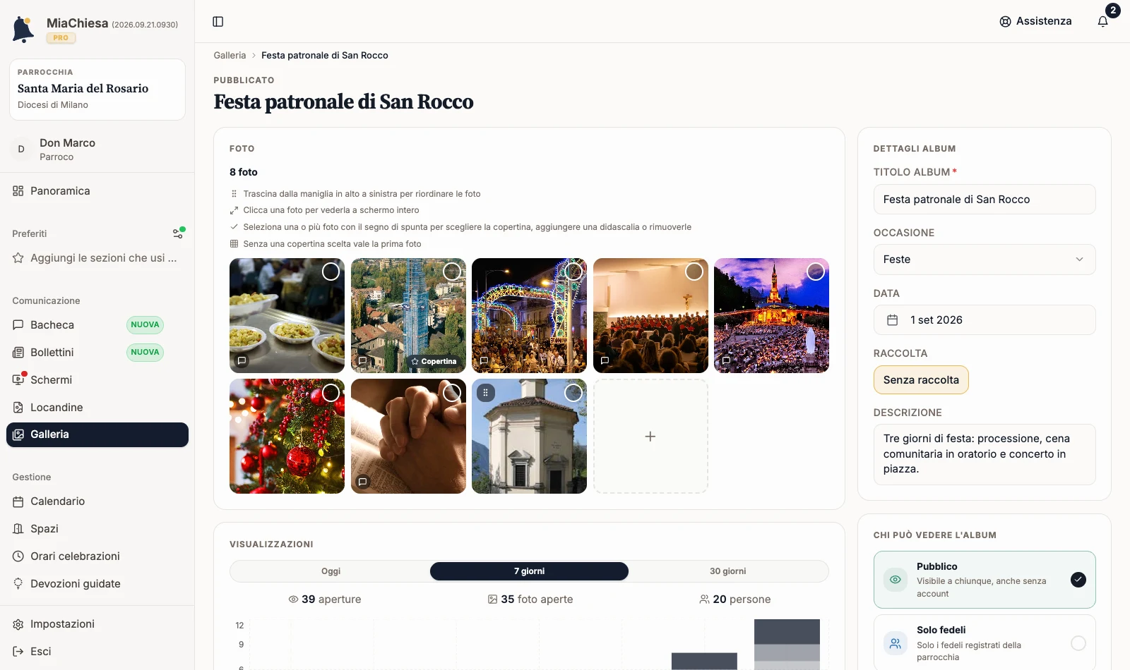 Griglia dell’album con una foto spostata in prima posizione