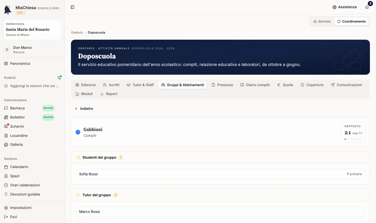 Dettaglio del gruppo Gabbiani con studenti e tutor