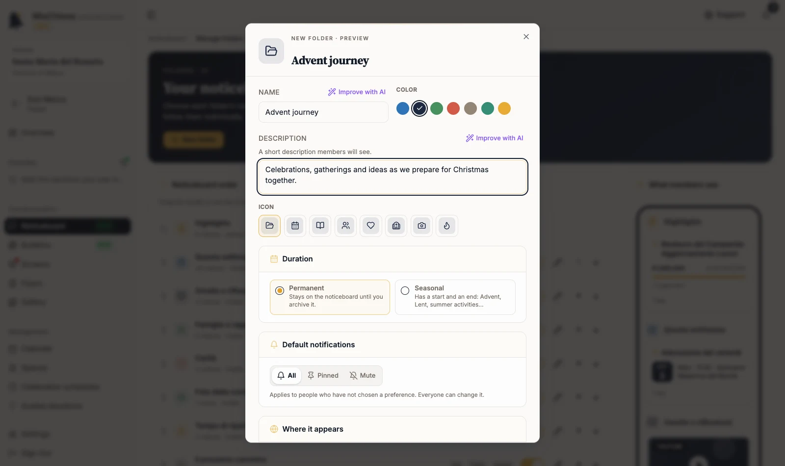 New folder form with name and description filled in