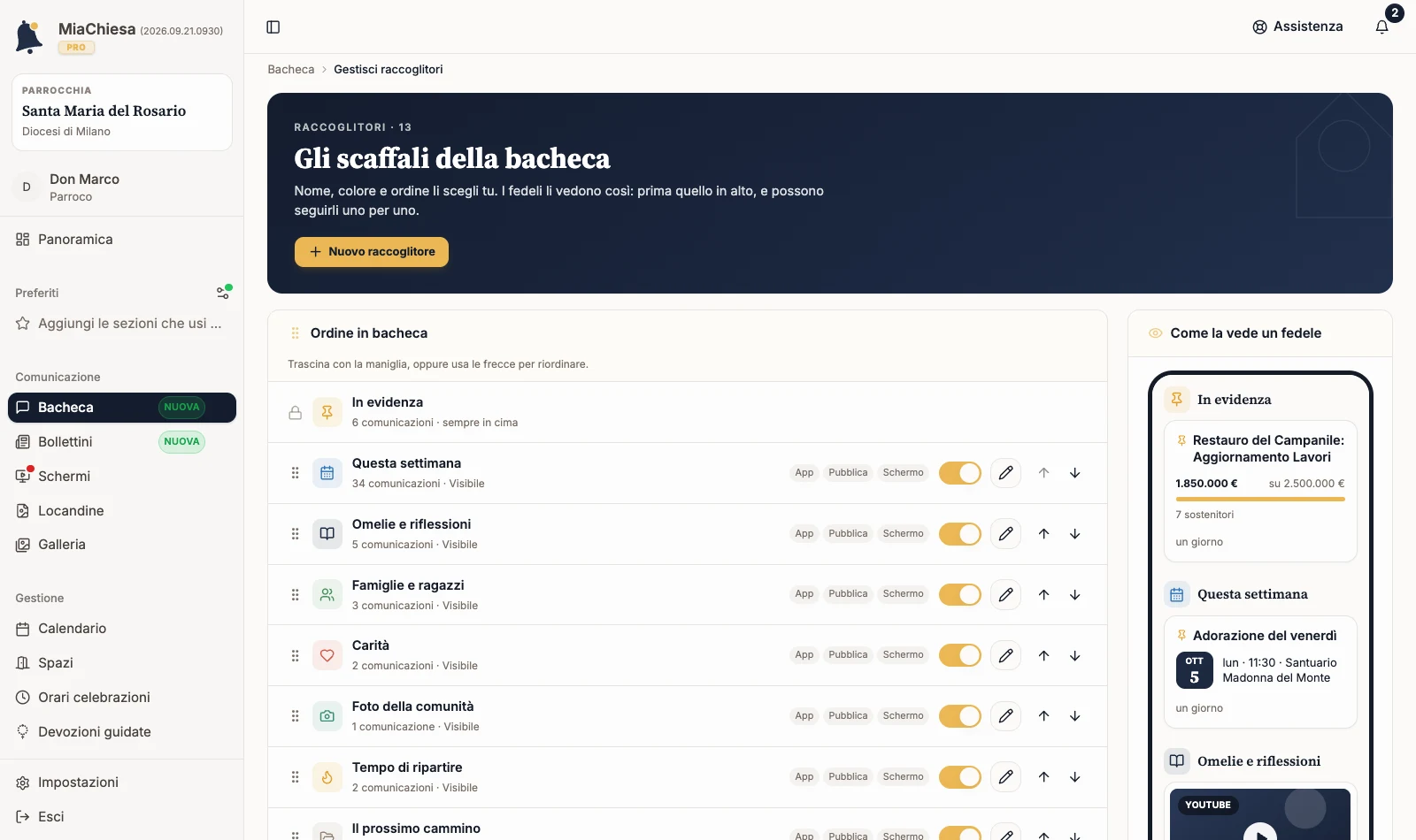 Gestione dei raccoglitori con ordine, interruttori e comando Nuovo raccoglitore