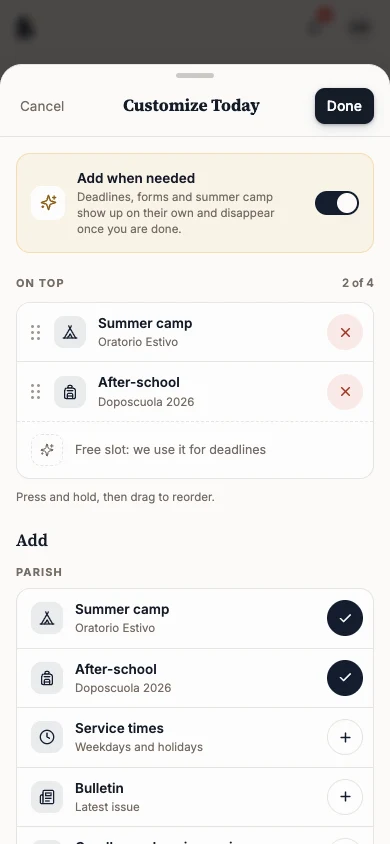 Customize Today with the Add when needed switch