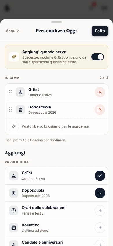 Personalizza Oggi con l’interruttore Aggiungi quando serve