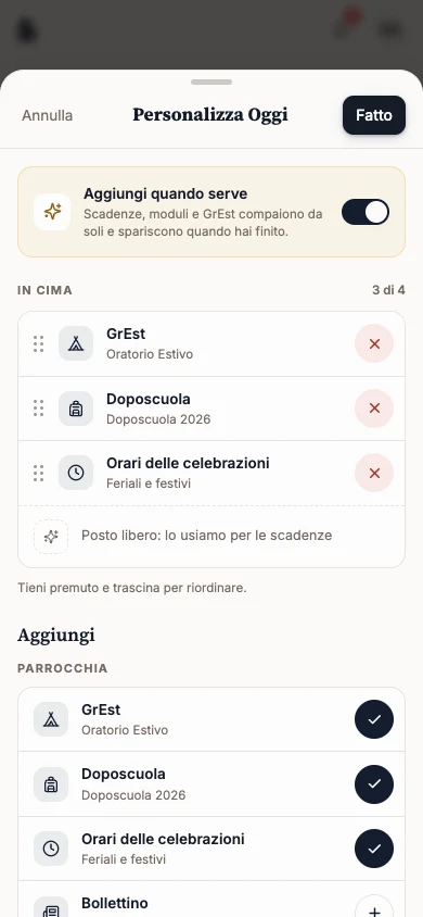 Voce Orari delle celebrazioni aggiunta in cima
