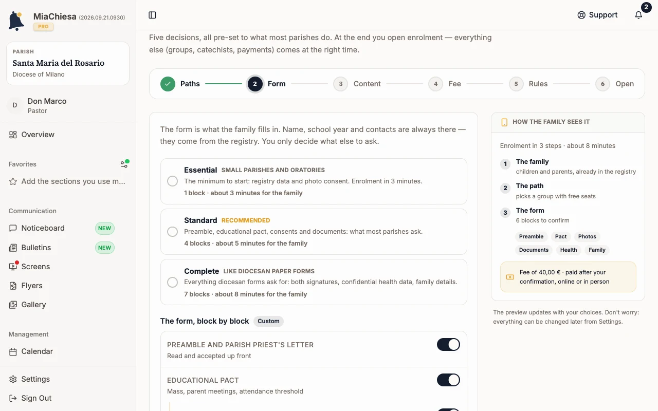 Form step in catechism setup