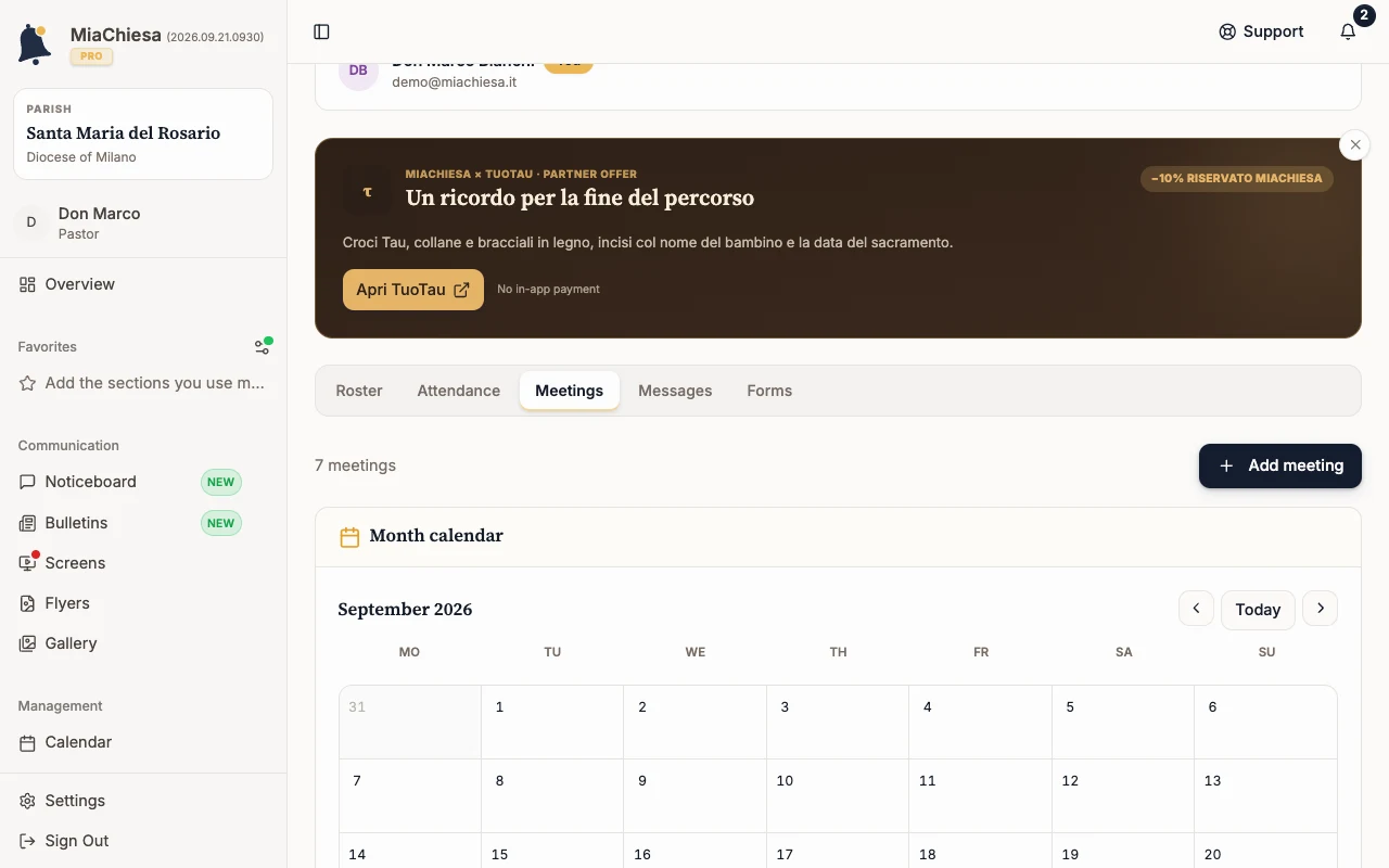 Group Meetings tab with Add meeting