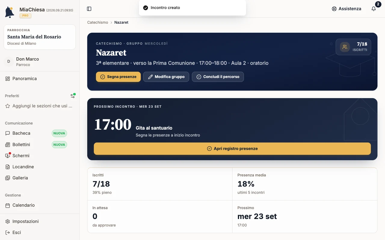 Calendario del gruppo con il nuovo incontro