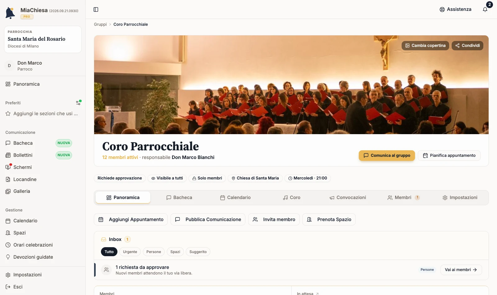 Scheda del Coro Parrocchiale con la scheda Bacheca