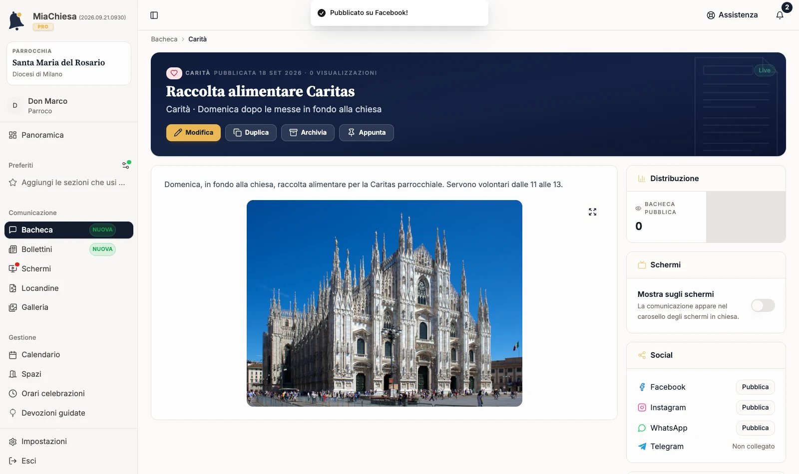 Messaggio Pubblicato su Facebook! dopo l’invio