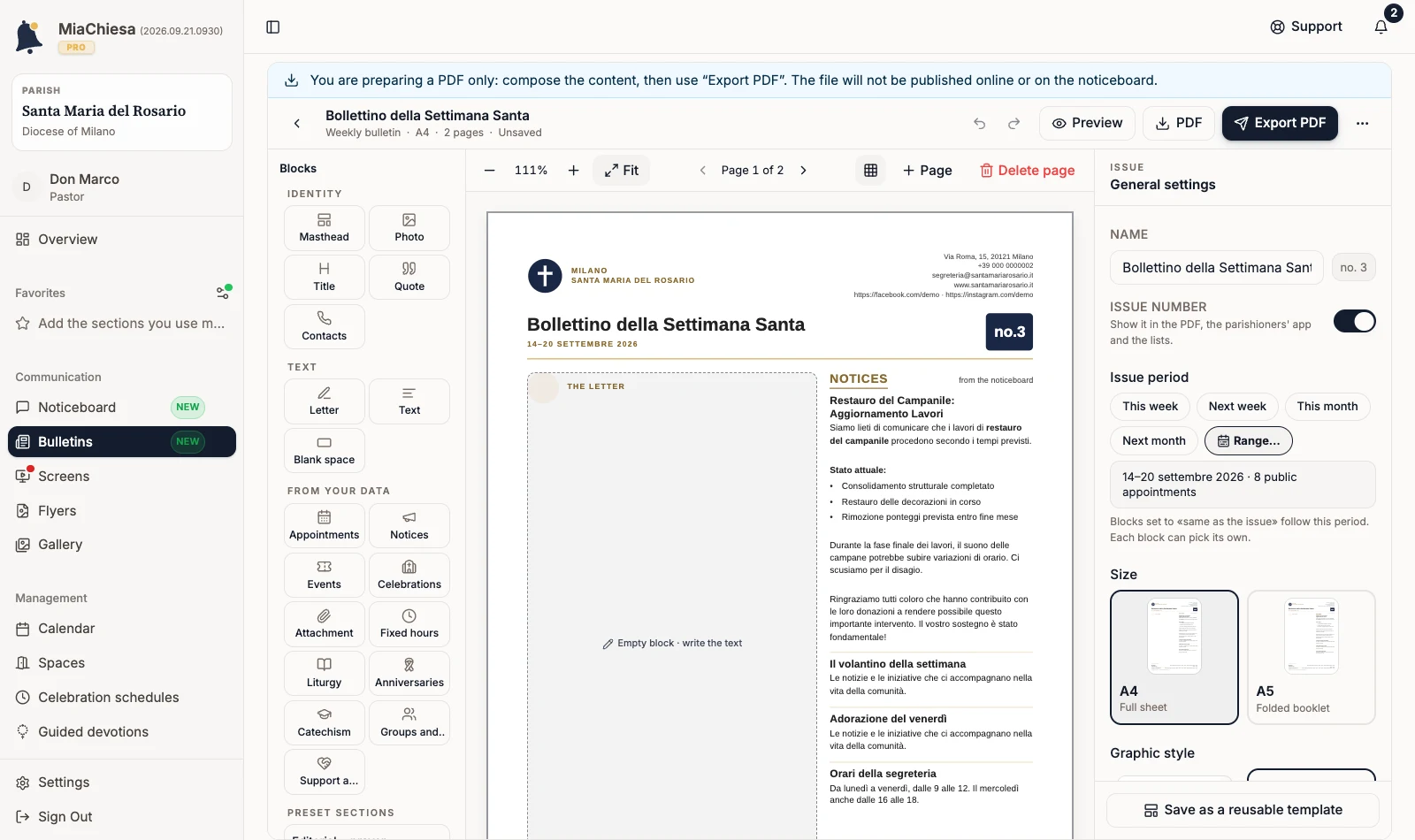 Bulletin composer in PDF-only mode