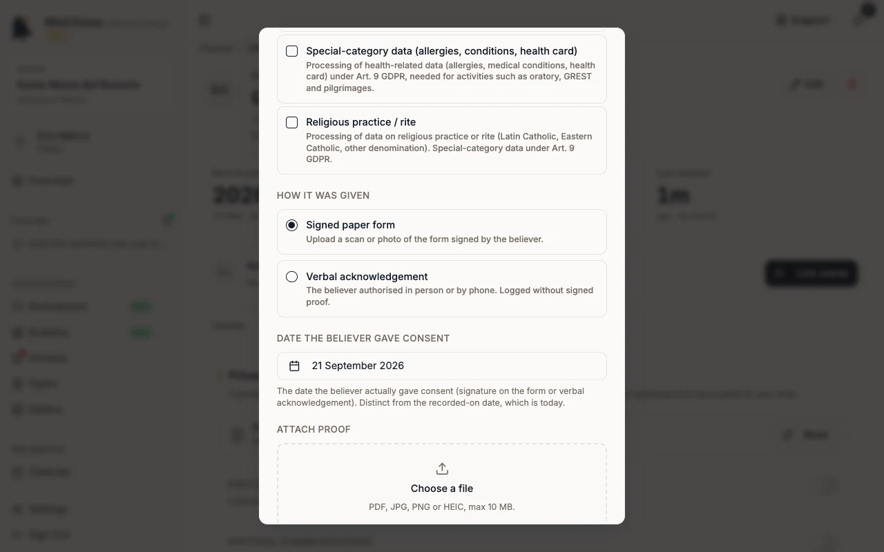Record a consent given by the believer dialog with How it was given
