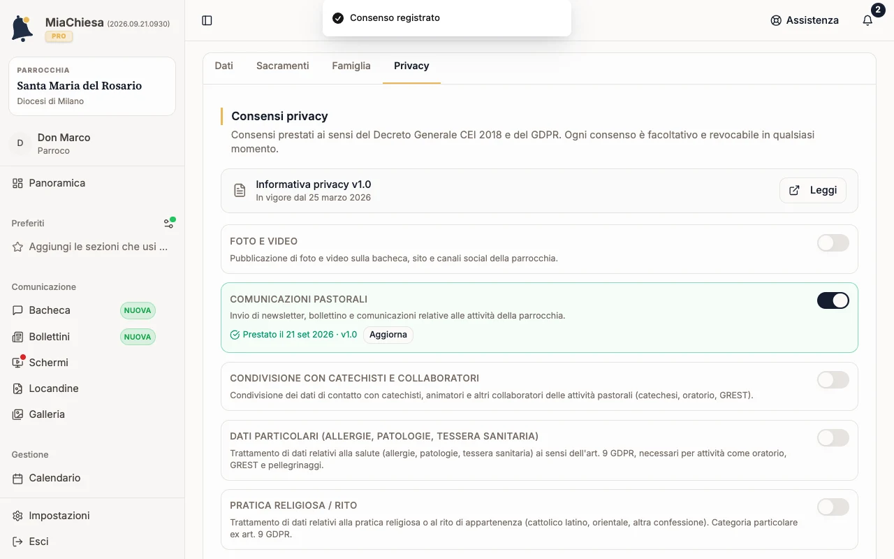 Conferma Consenso registrato