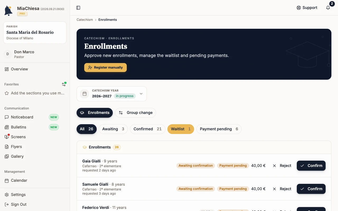 Enrollments page with the Register manually command