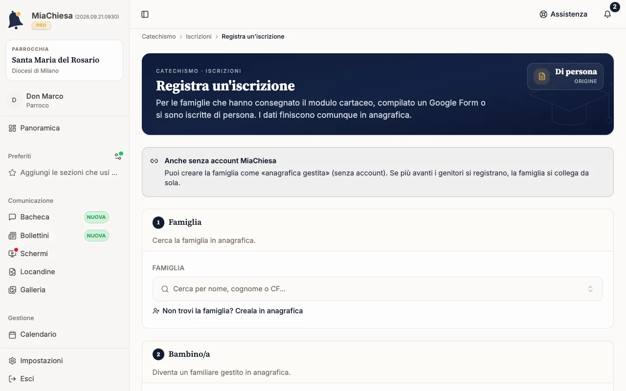 Registra un’iscrizione con l’origine Di persona indicata in alto