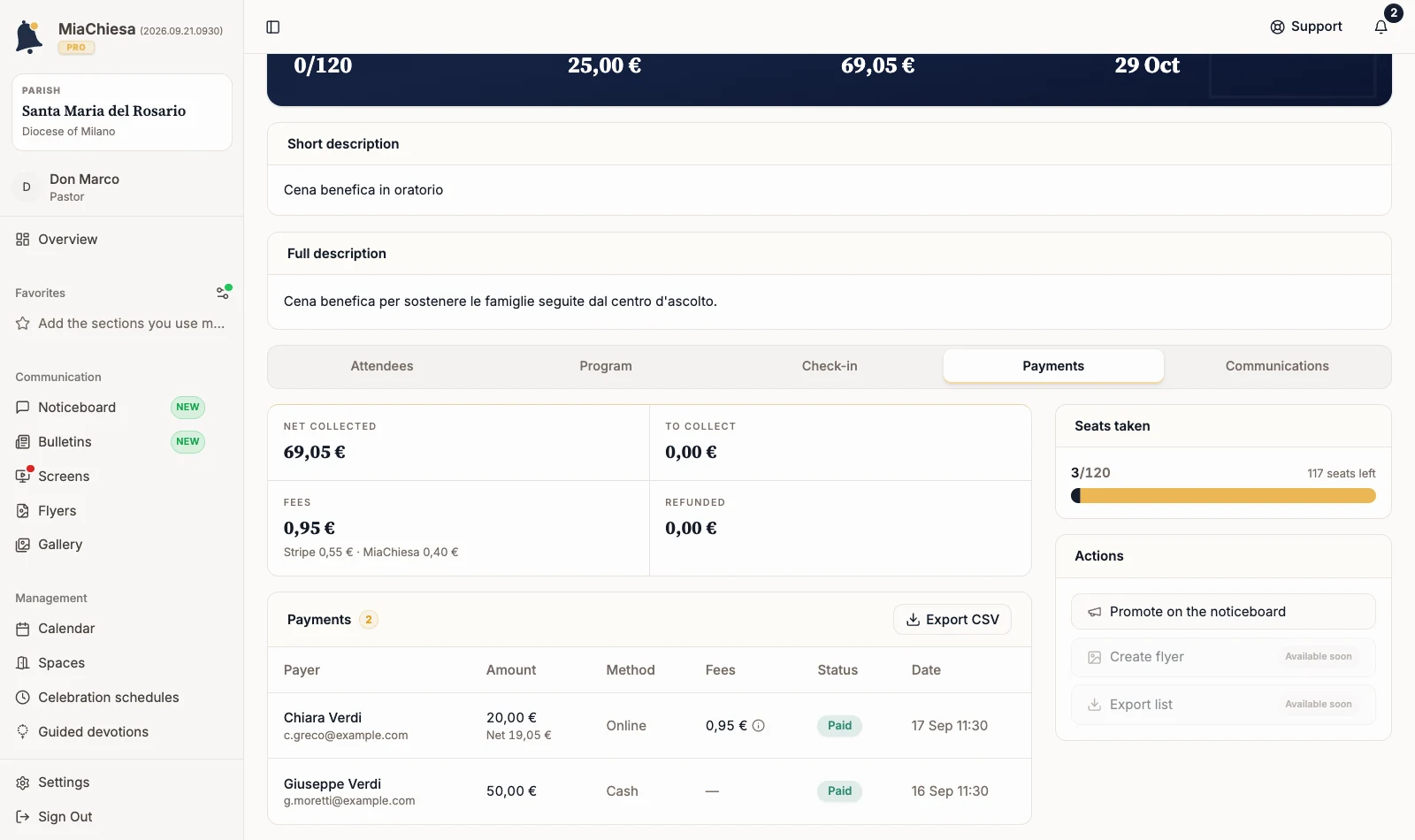 Payment list after recording the payment