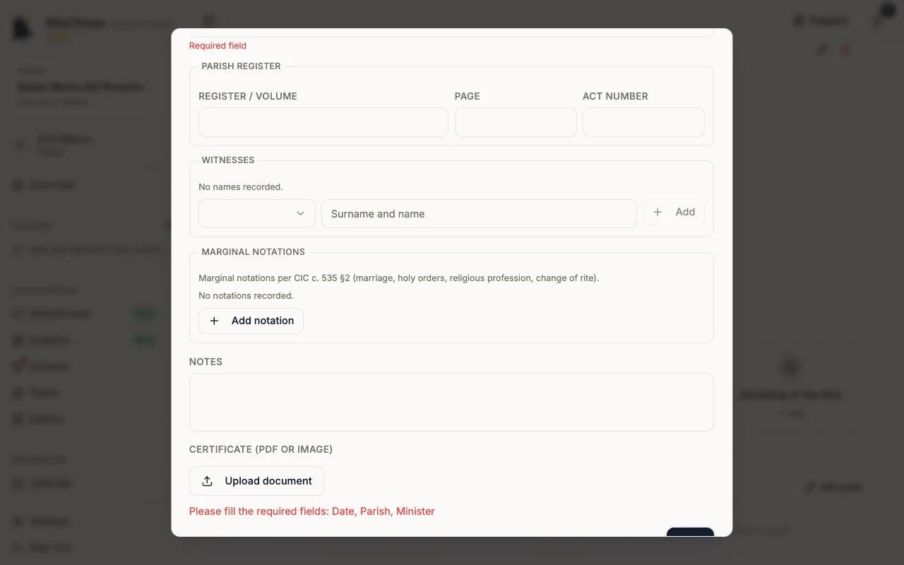 Please fill the required fields message