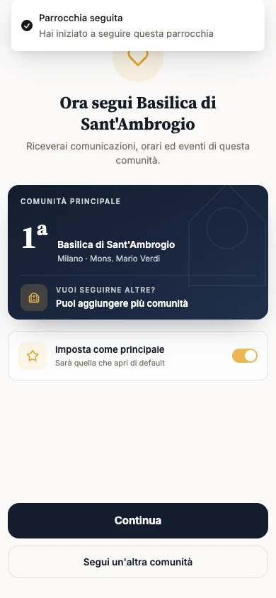 Schermata Ora segui con l’opzione Imposta come principale