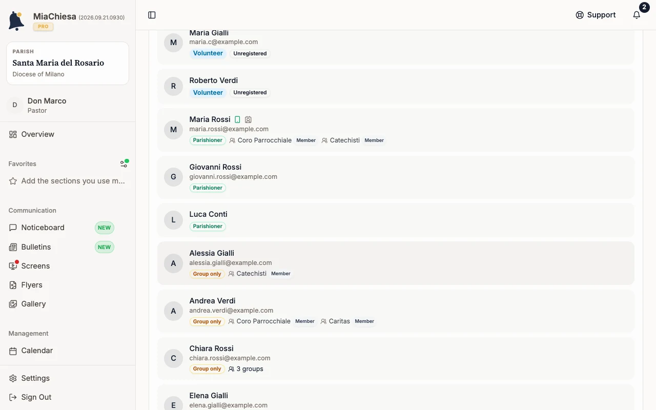 Parishioners list with Luca Conti’s row highlighted