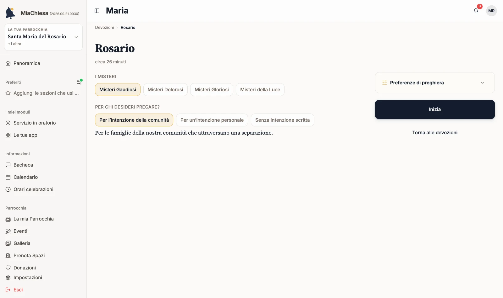 Preparazione del Rosario prima dell’inizio