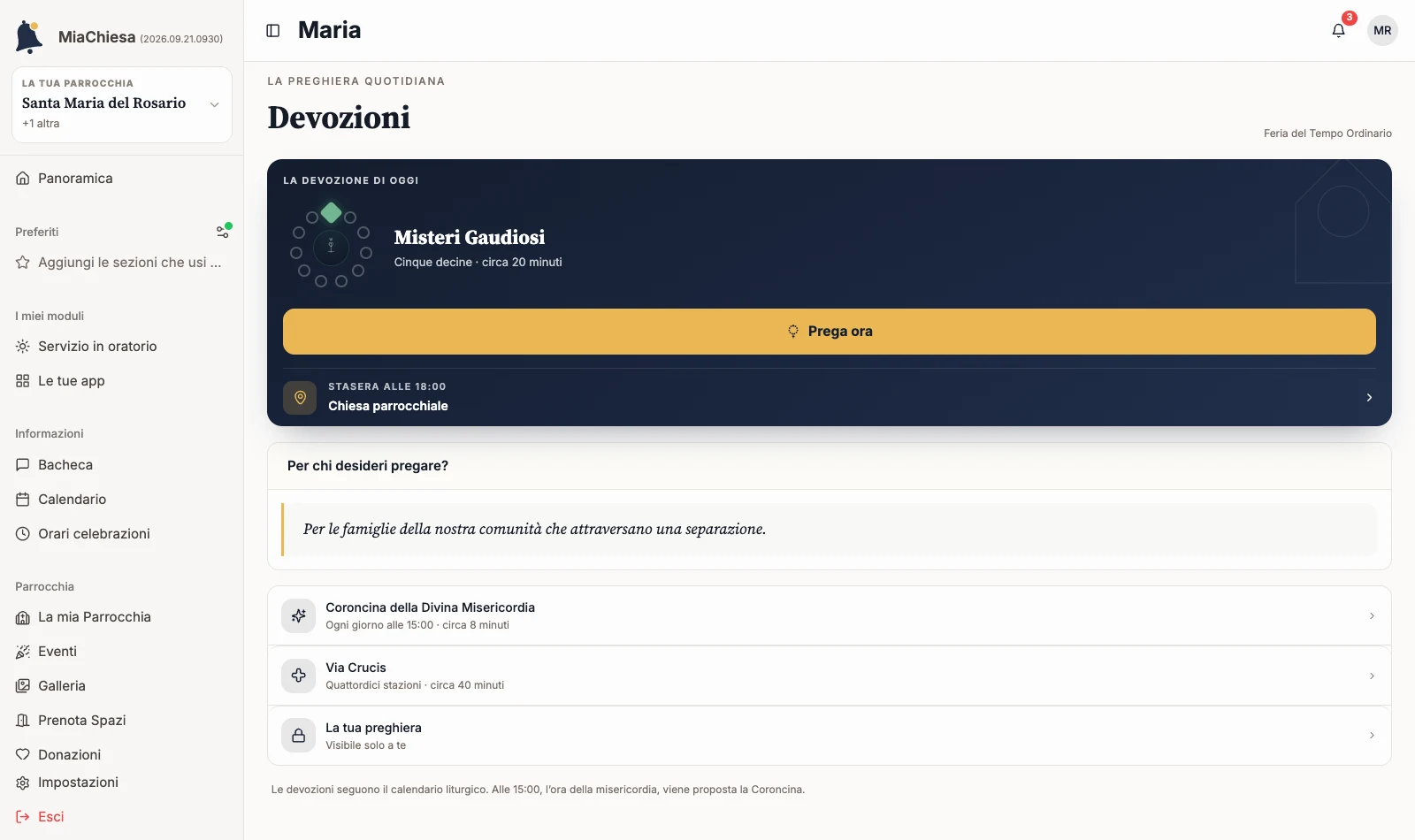 Pagina Devozioni prima di aprire il Rosario
