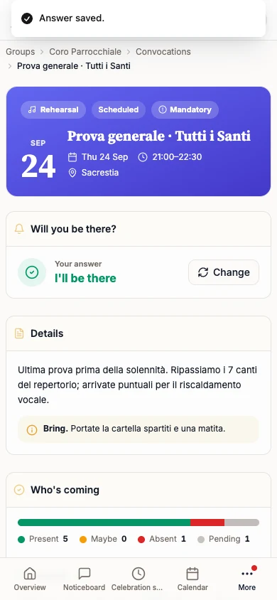 Answer saved. message