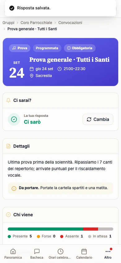 Messaggio Risposta salvata.