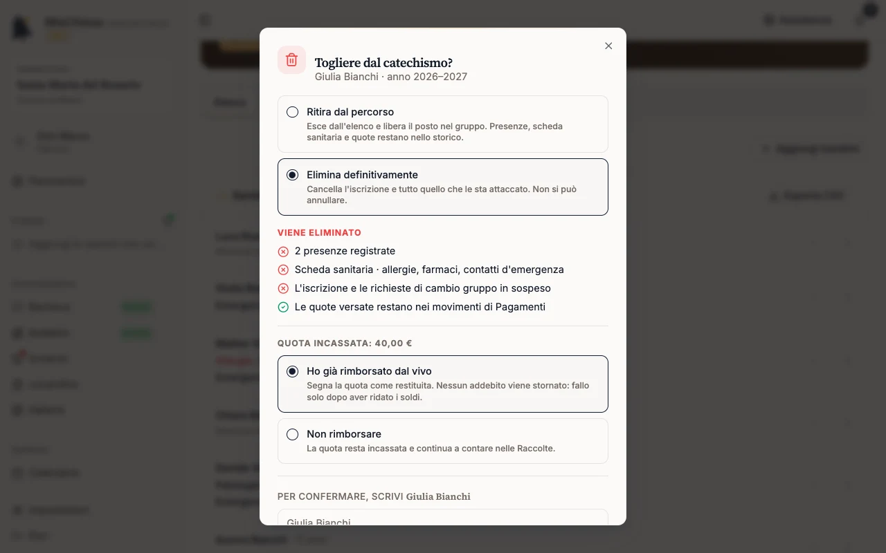 Eliminazione definitiva con il campo di conferma