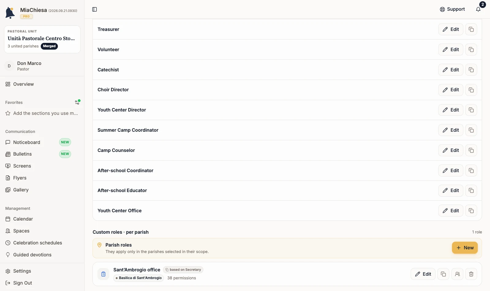 Custom roles per parish with an office role limited to one parish