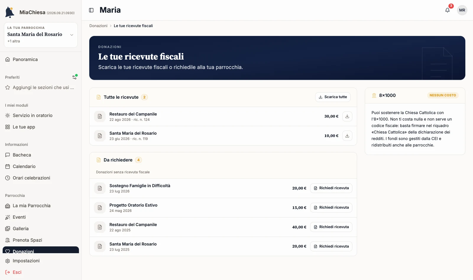 Le tue ricevute fiscali con documenti emessi e operazioni Da richiedere