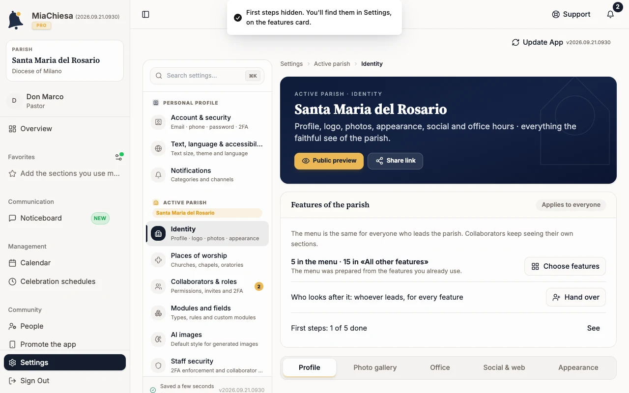 Features of the parish card with Choose features
