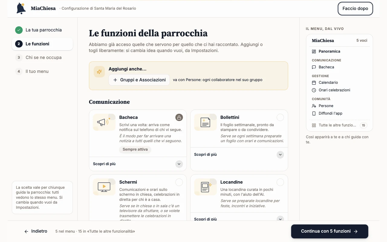 Passo Le funzioni con il pulsante Continua con