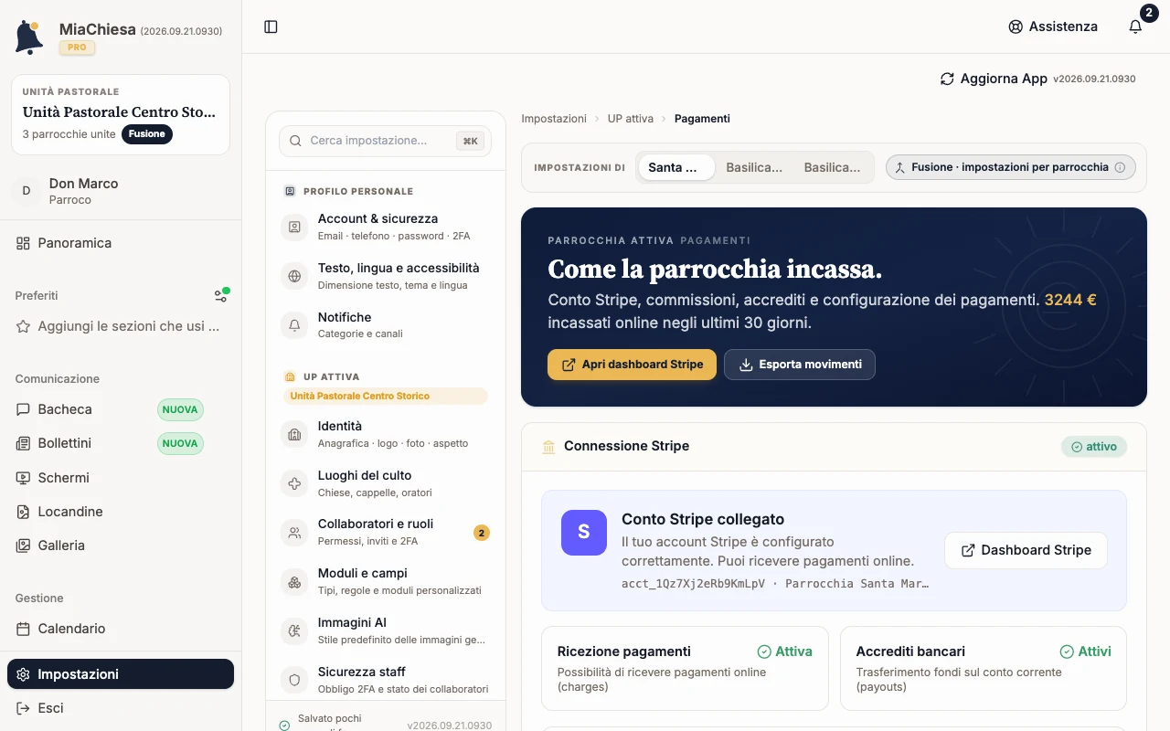 Pagamenti in Fusione con la pillola Fusione impostazioni per parrocchia