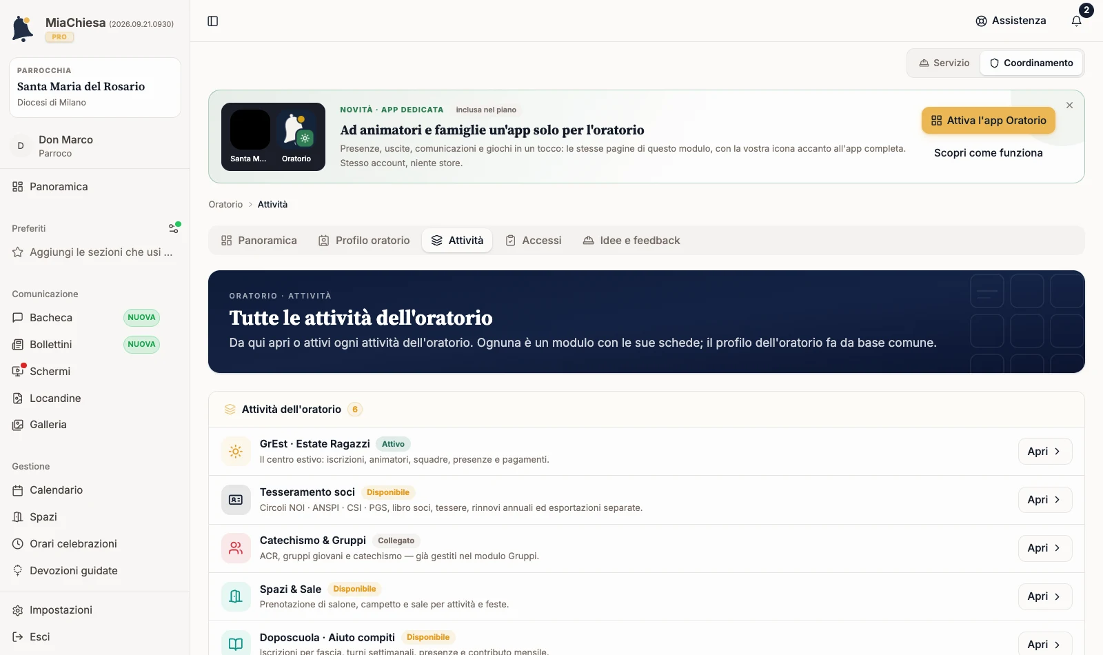 Elenco Tutte le attività dell’oratorio