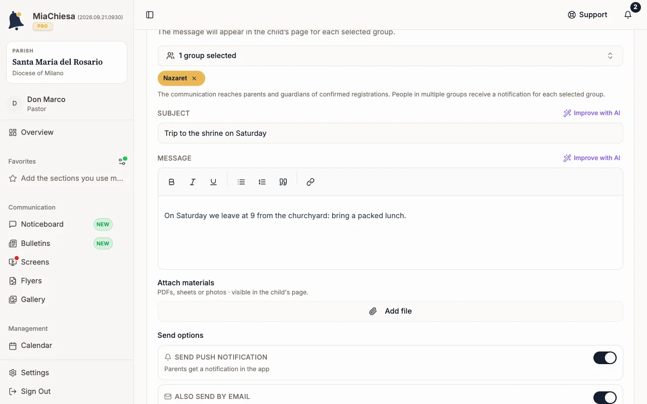 Completed message with Also send by email turned on