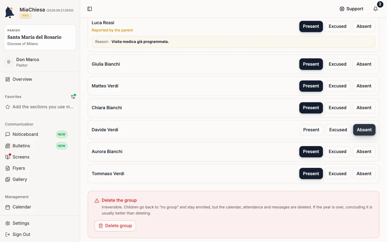 Register with six present and one absent