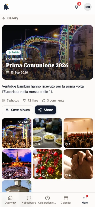 Prima Comunione 2026 album with the photo grid