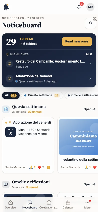 Believers’ noticeboard with the Folder notifications command