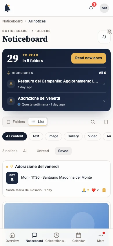 List filtered on saved notices