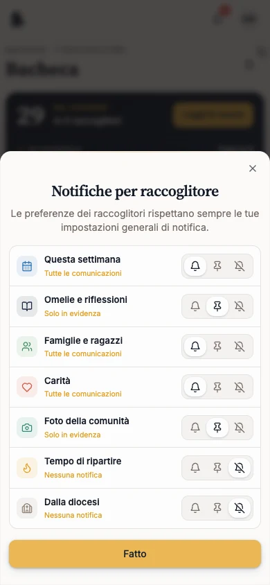 Finestra Notifiche per raccoglitore con Tutto selezionato per Famiglie e ragazzi