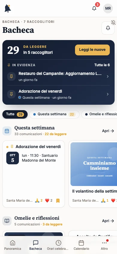 Bacheca dei fedeli con il comando Notifiche per raccoglitore